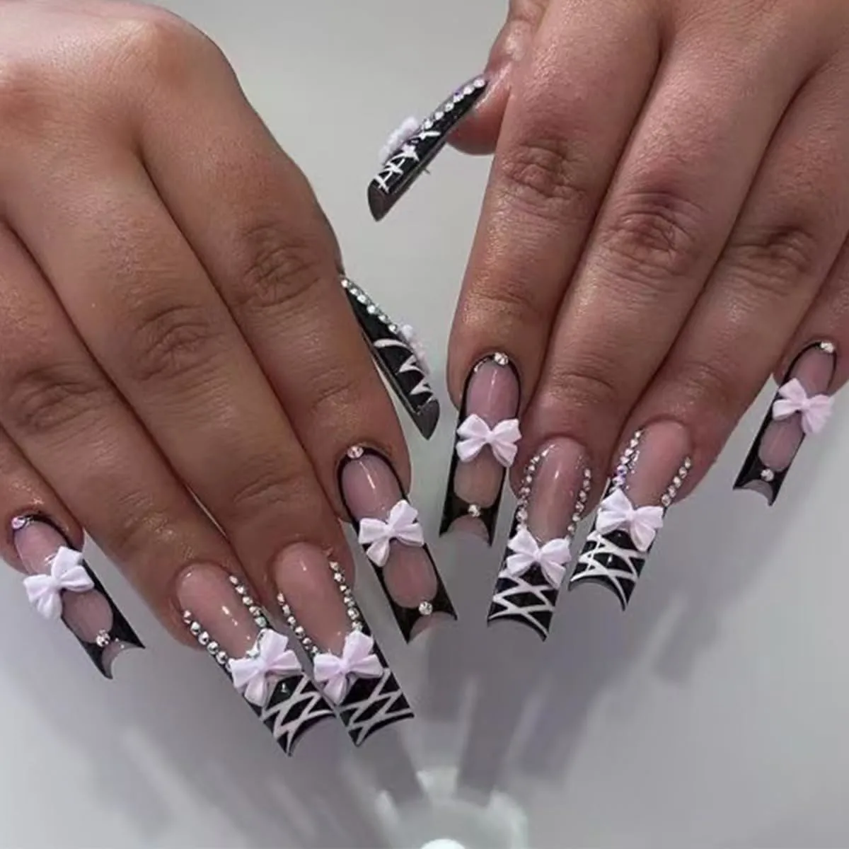 Long Square Press on Nails, Acrylic Press on Nails with Designs，Long Press on Nail for Women 24pcs (Pink19)