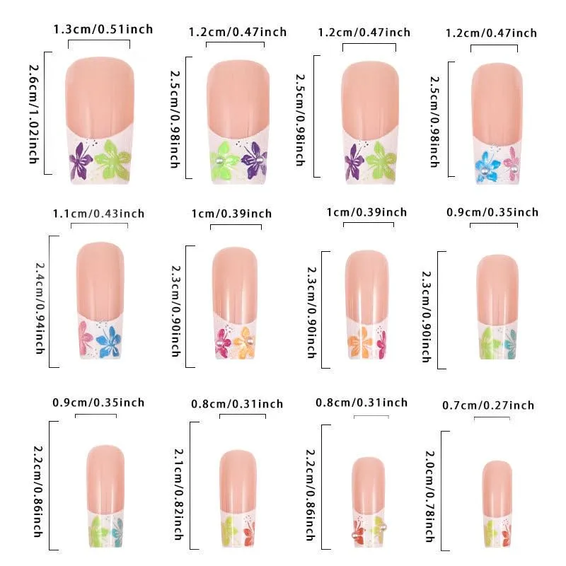 Long Square Press on Nails,Handmade Acrylic Press on Nails with Designs，Long Press on Nail for Women 24pcs