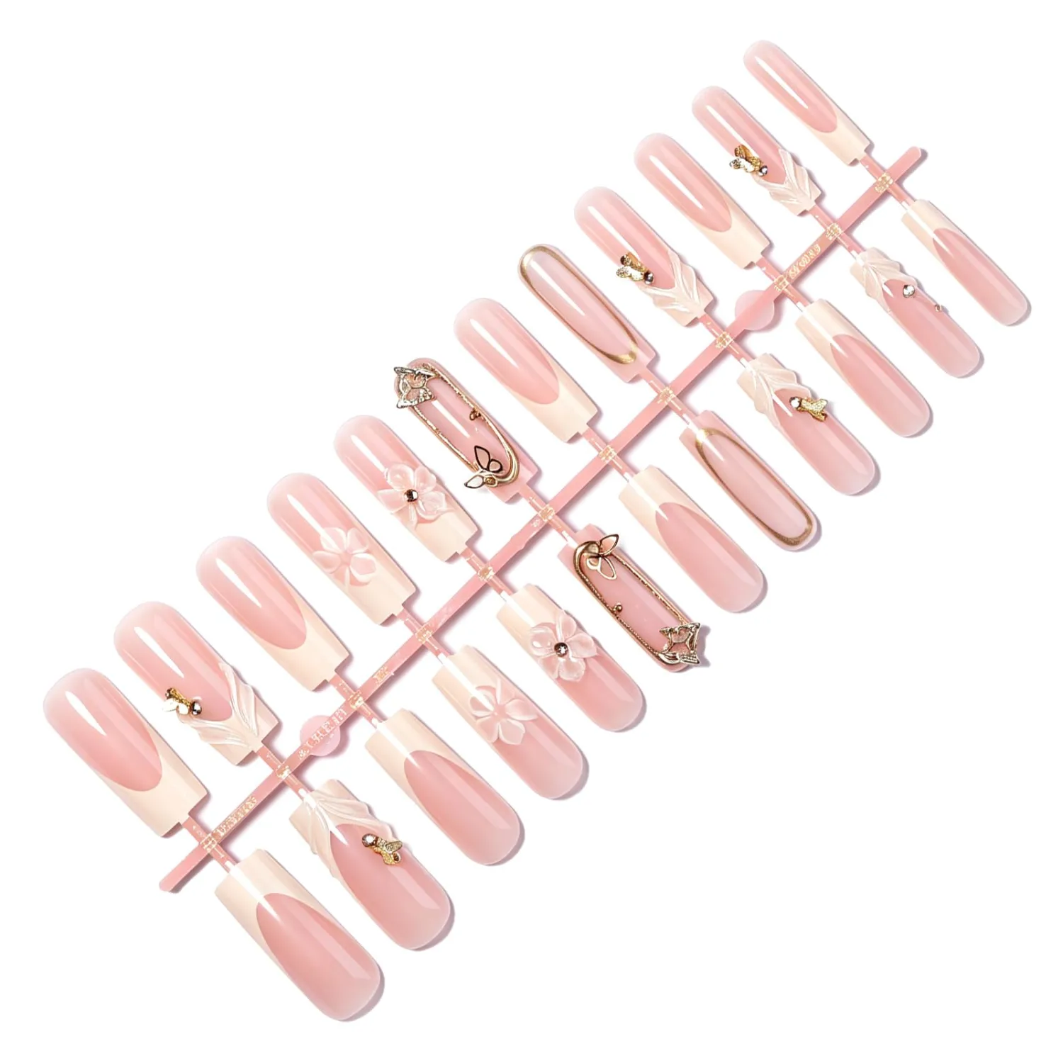 Short Square Press on Nails plalely Zebra Blue French Tip Fake Nail 24pcs
