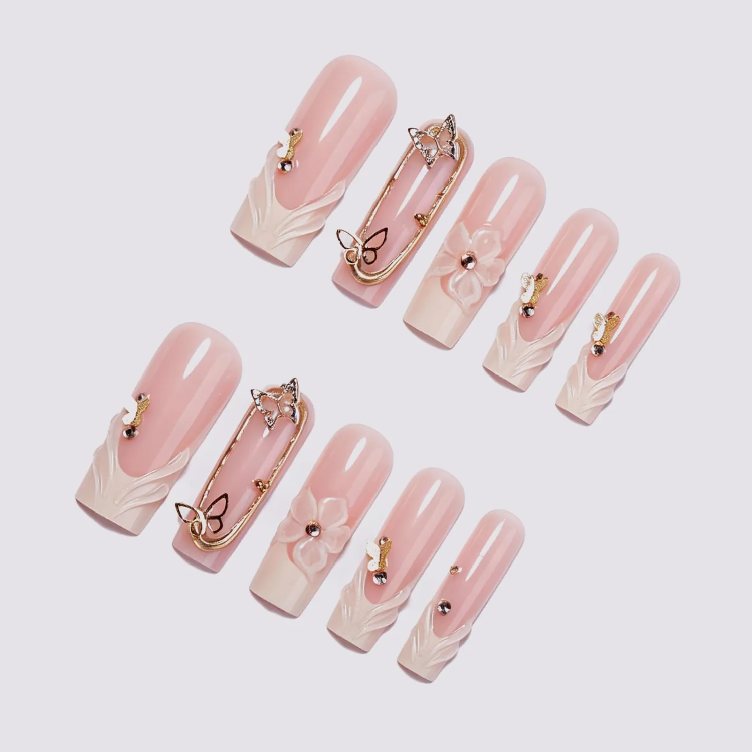 Short Square Press on Nails plalely Zebra Blue French Tip Fake Nail 24pcs