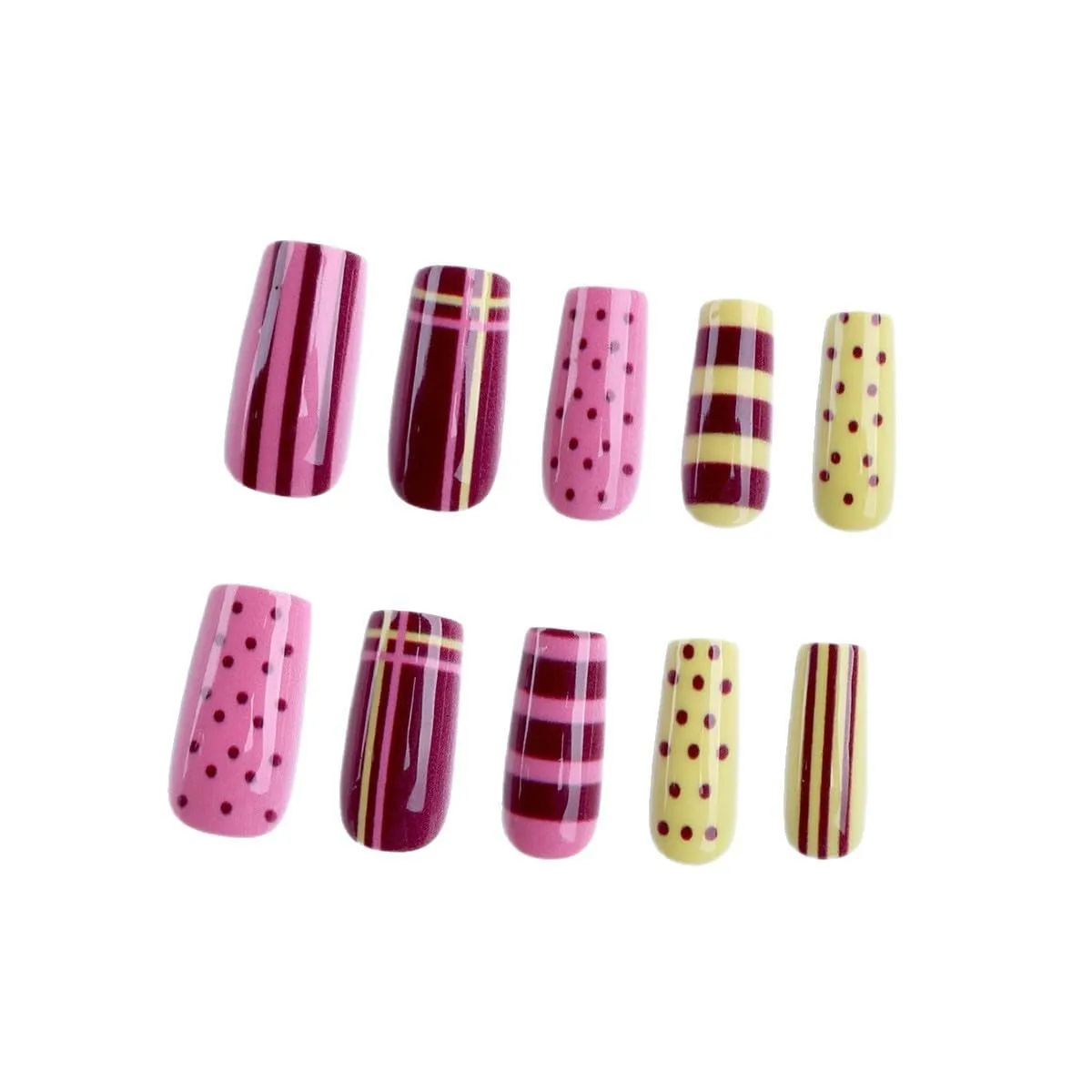 Pink Press on Nails Square Long Polka Dot Press on False Nails Y2K Punk Style Stick on Nail for Women 24pcs