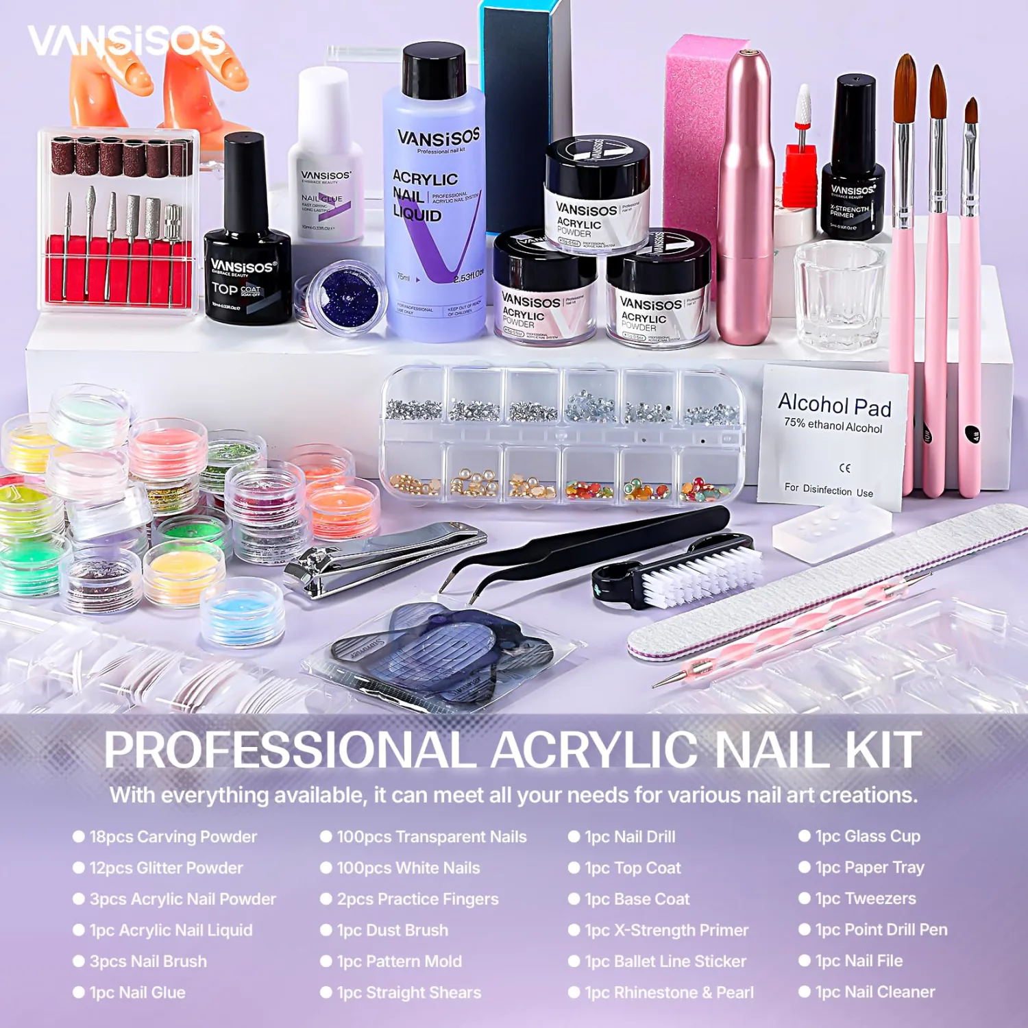 Acrylic Nail Kit for Beginners with Everything: Complete Acrylic Nail Kit with Drill and Acrylic Powder and Liquid Set Decoration Supplies DIY Home