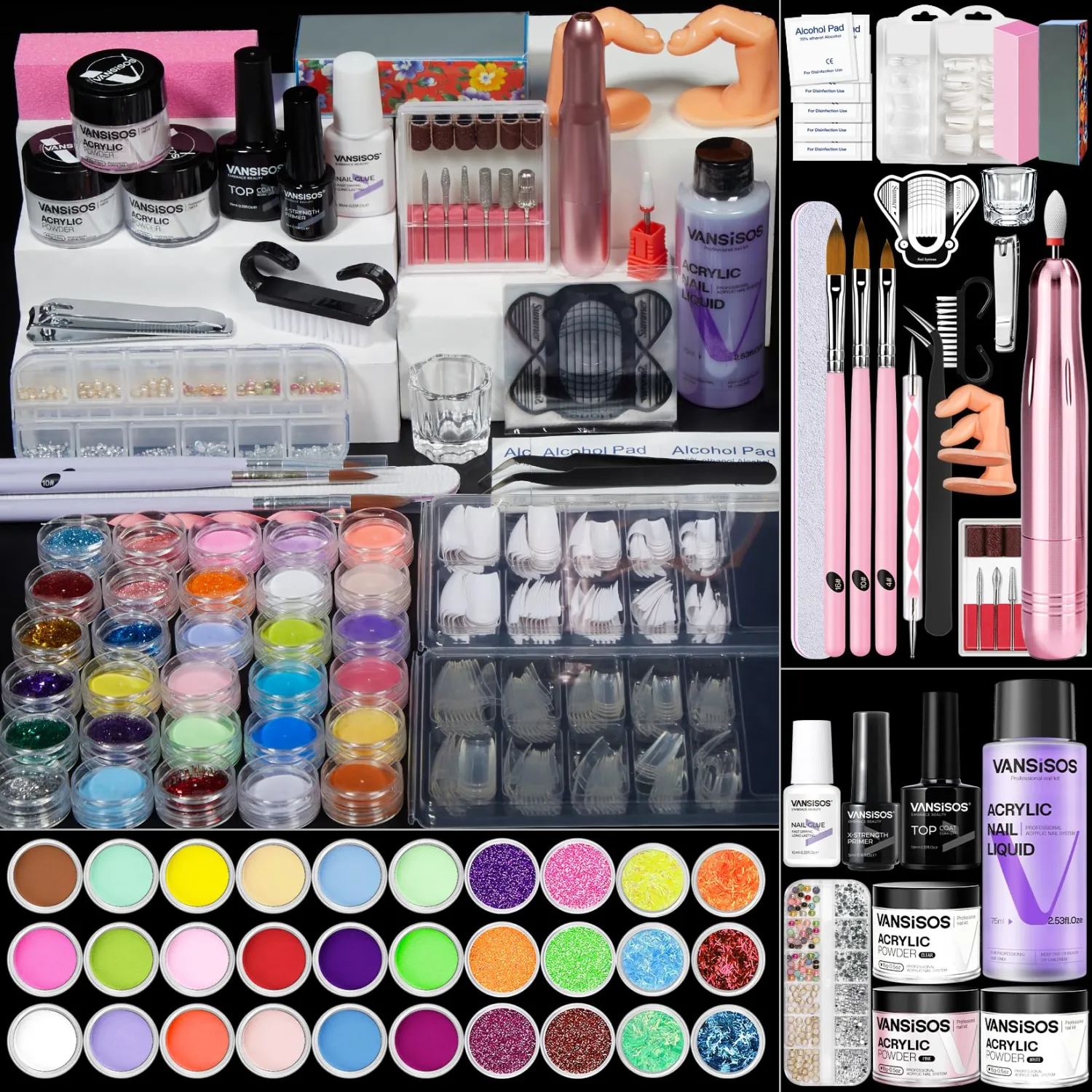 Acrylic Nail Kit for Beginners with Everything: Complete Acrylic Nail Kit with Drill and Acrylic Powder and Liquid Set Decoration Supplies DIY Home