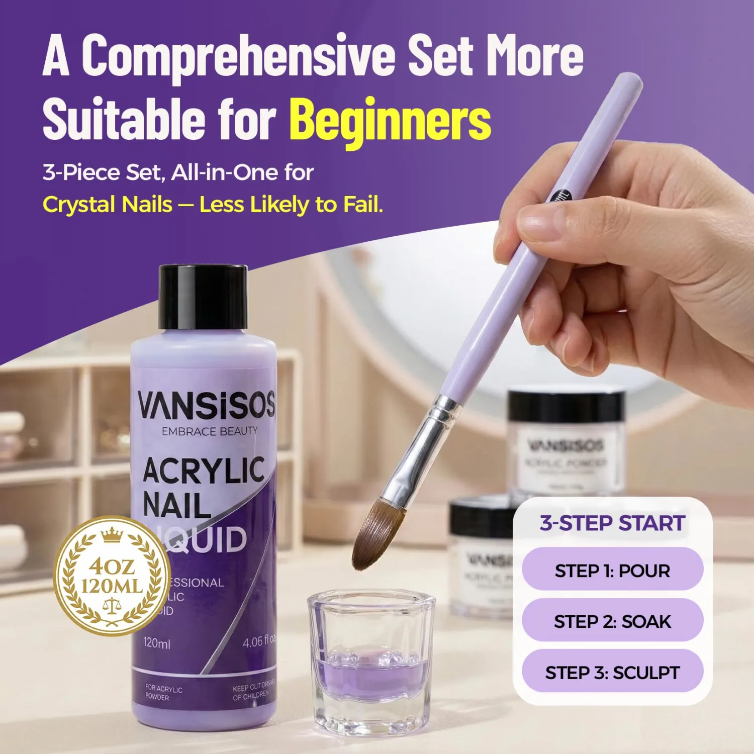 Monomer Acrylic Nail Liquid: 120ml EMA Low Odor Monomer Acrylic Liquid for Nails with Brush Ideal for Beginners Perfect for Salon and Home Use