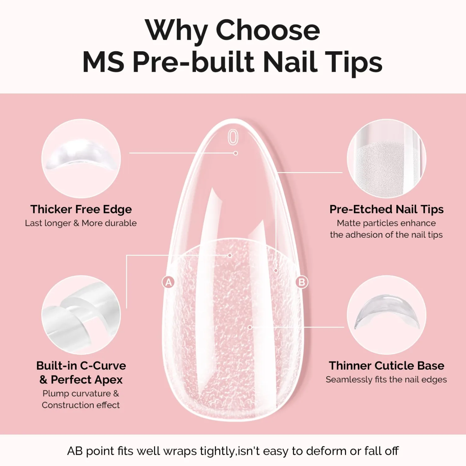 MelodySusie Medium Almond Apex Nail Tips, 15 Sizes 150Pcs