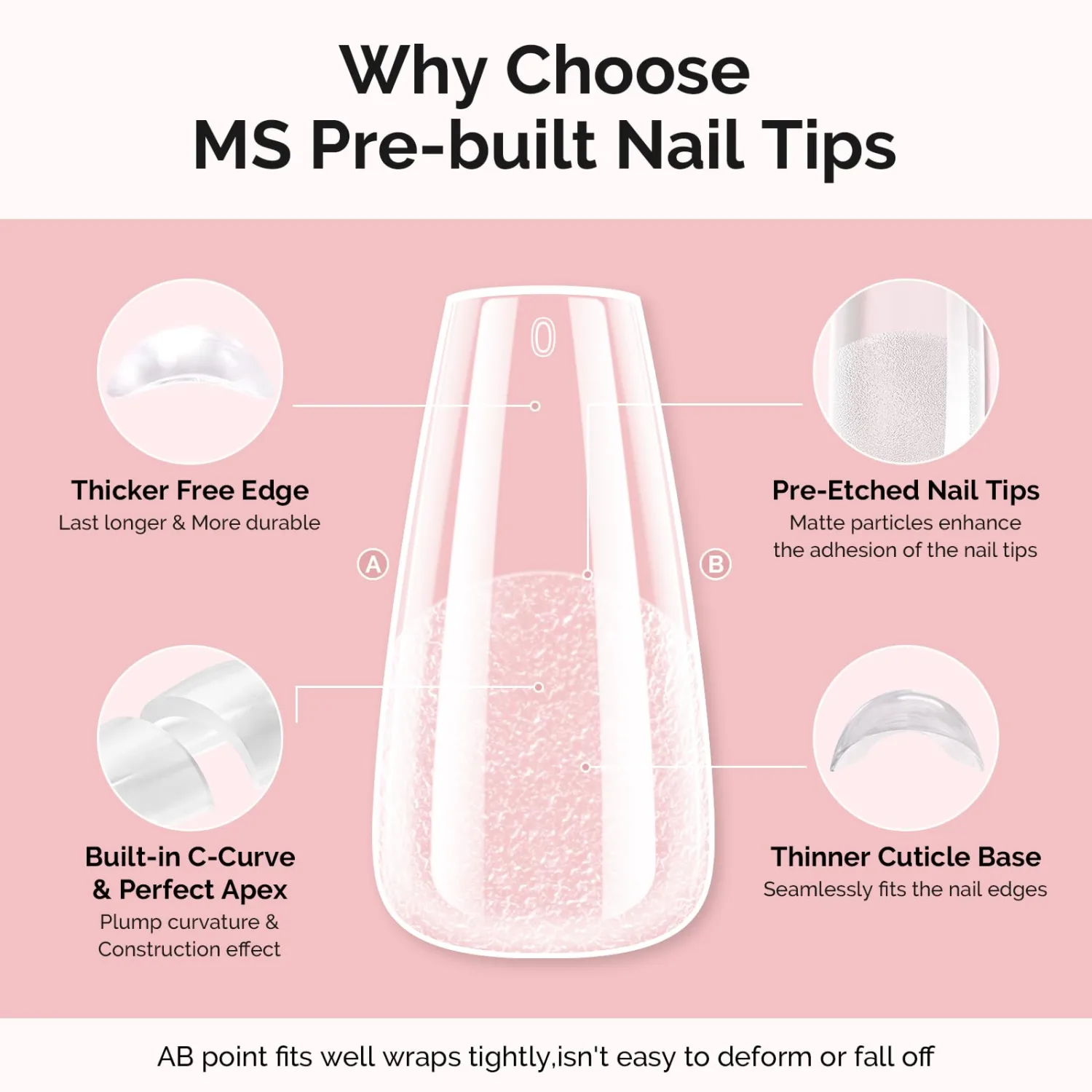 MelodySusie Medium Coffin Apex Nail Tips, 15 Sizes 150Pcs