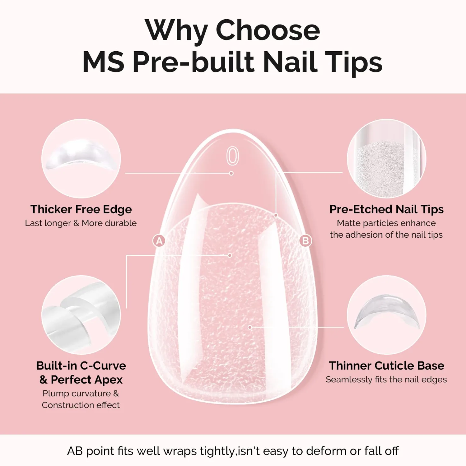 MelodySusie Short Almond Apex Nail Tips, 15 Sizes 150Pcs