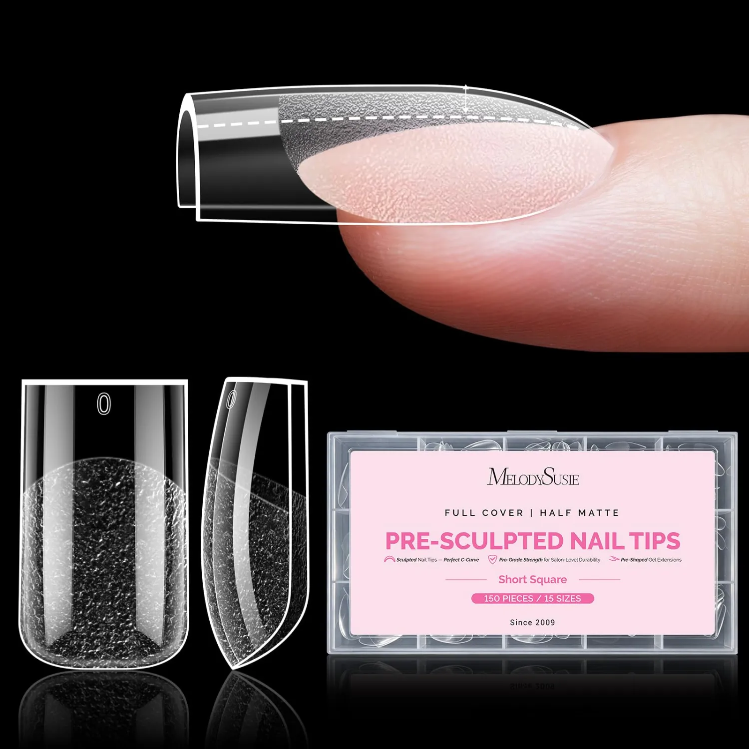 MelodySusie Short Square Apex Nail Tips, 15 Sizes 150Pcs