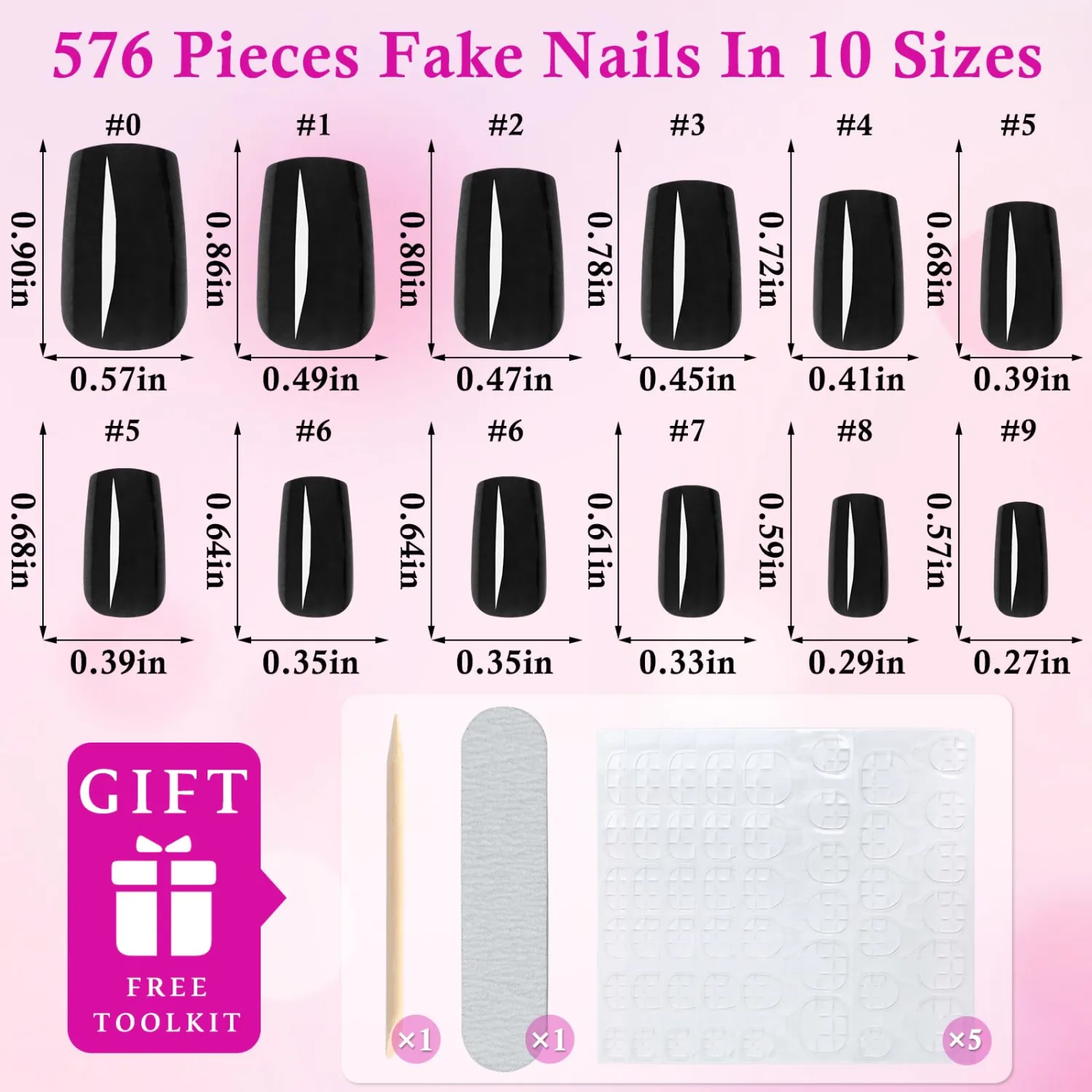 576pc Square Press on Nails Medium Fake Nails with Glue Tabs