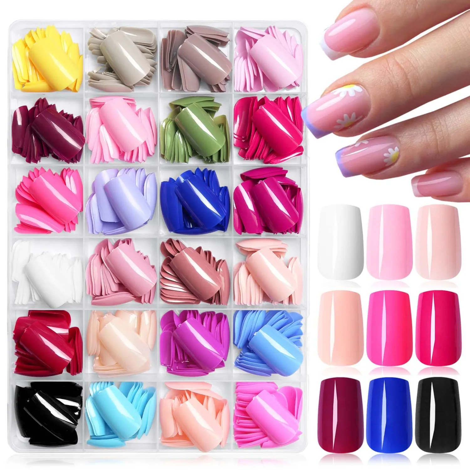 576pc Square Press on Nails Medium Fake Nails with Glue Tabs