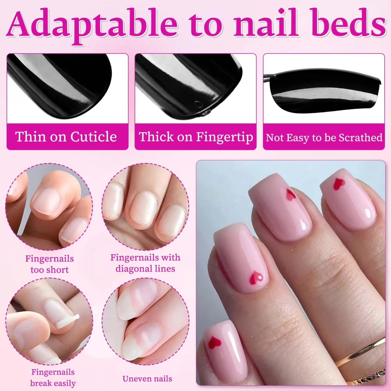 576pc Square Press on Nails Medium Fake Nails with Glue Tabs