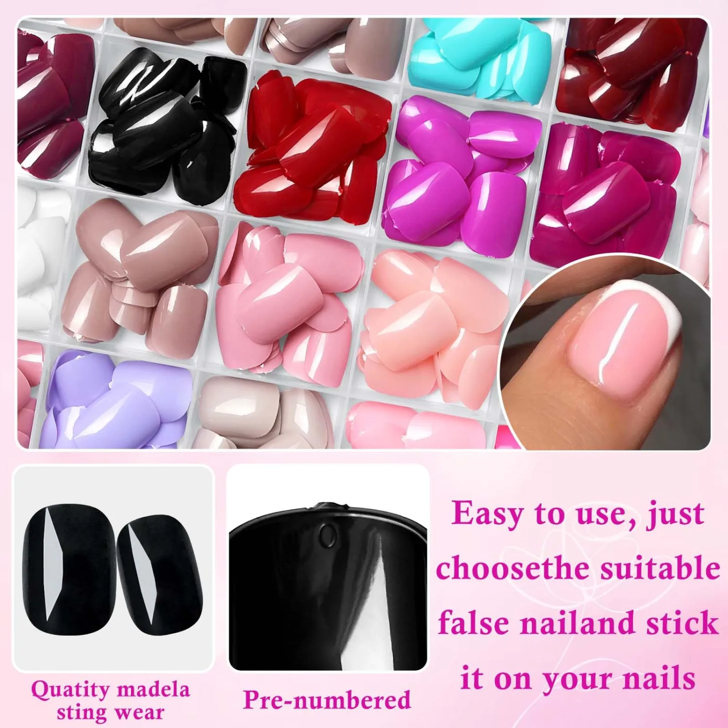 576pc XS Round Square Press on Nails Short Fake Nails with Tab