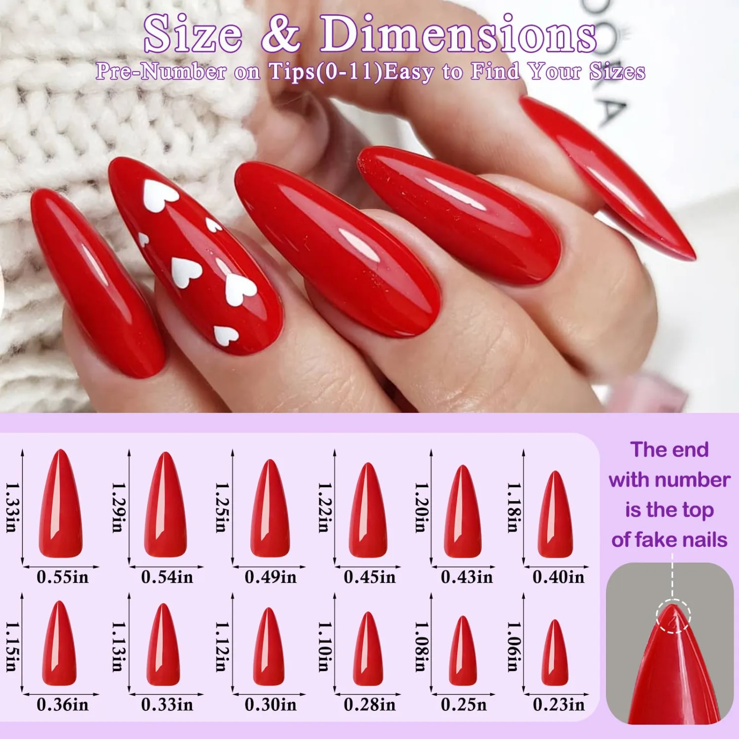 576pc Stiletto Press on Nails Long Fake Nails with Glue Tabs