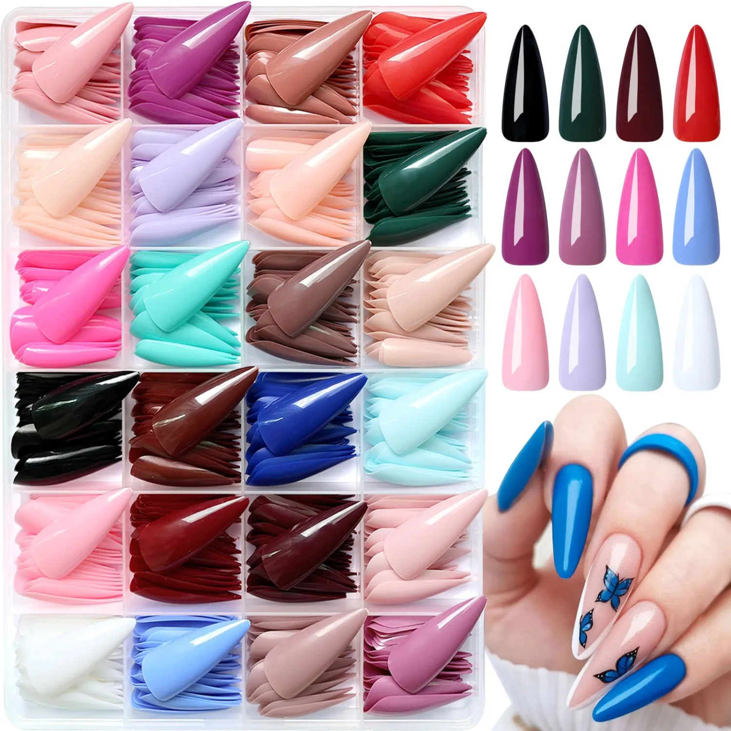 576pc Stiletto Press on Nails Long Fake Nails with Glue Tabs