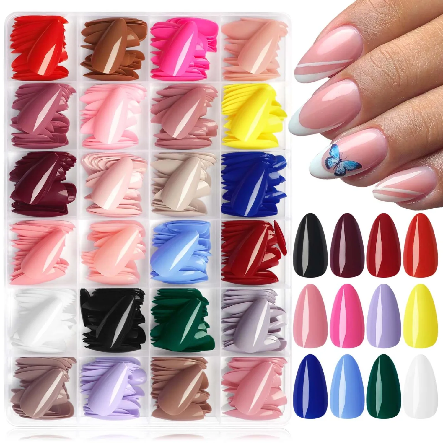 576pc Almond Press on Nails Medium Fake Nails with Glue Tabs