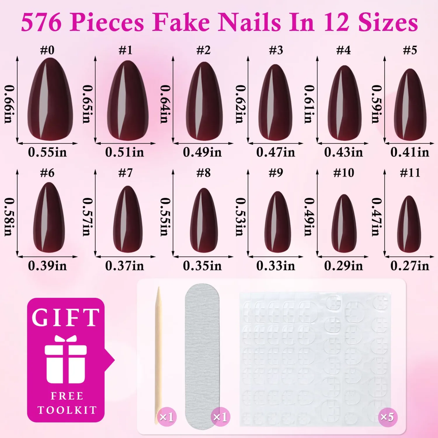 576pc Almond Press on Nails Medium Fake Nails with Glue Tabs