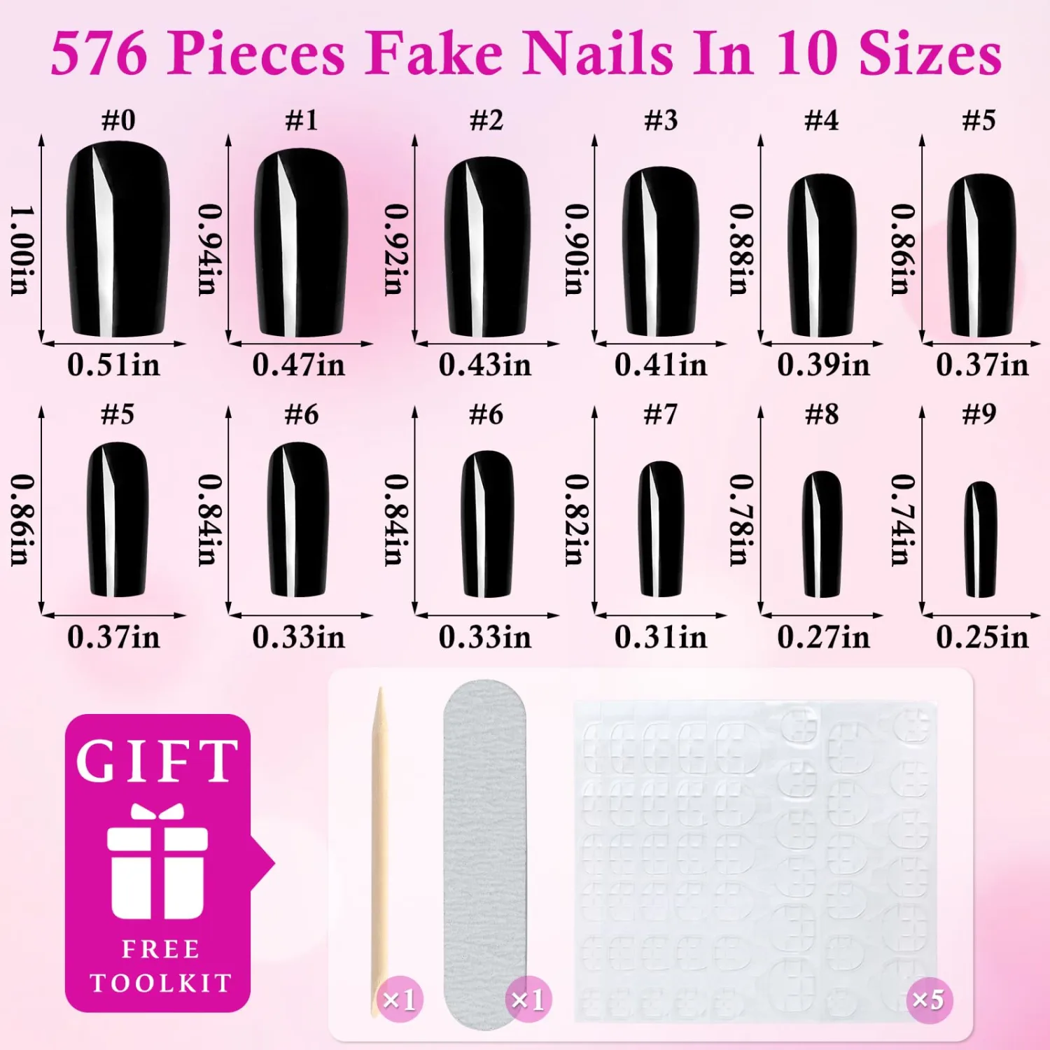 576pc Square Press on Nails Medium Fake Nails with Tabs