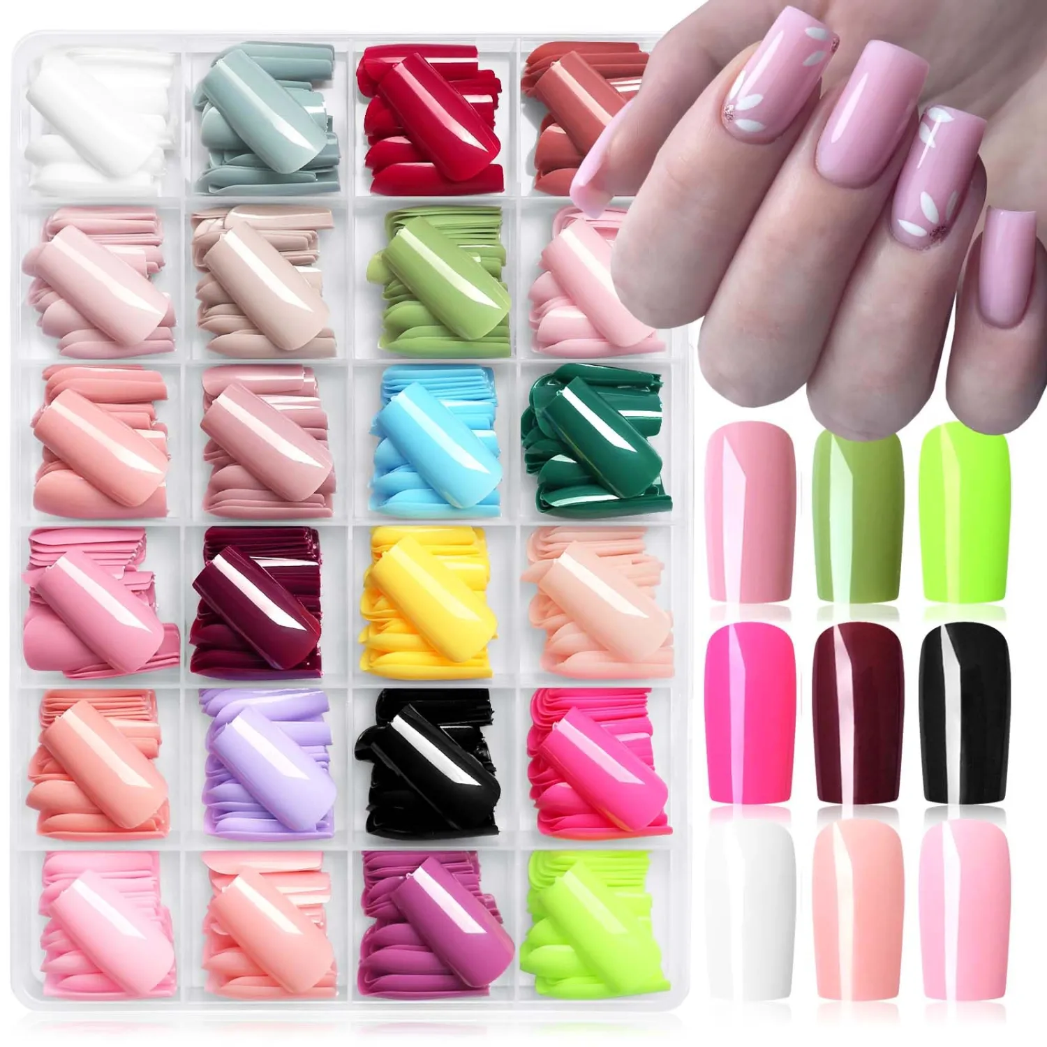 576pc Square Press on Nails Medium Fake Nails with Tabs