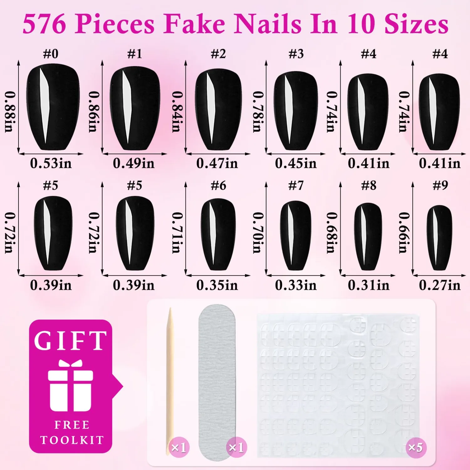 576pc Coffin Press on Nails Short Fake Nails with Glue Tabs