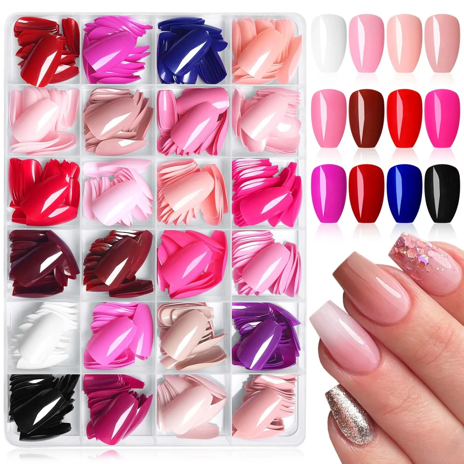 576pc Coffin Press on Nails Short Fake Nails with Glue Tabs