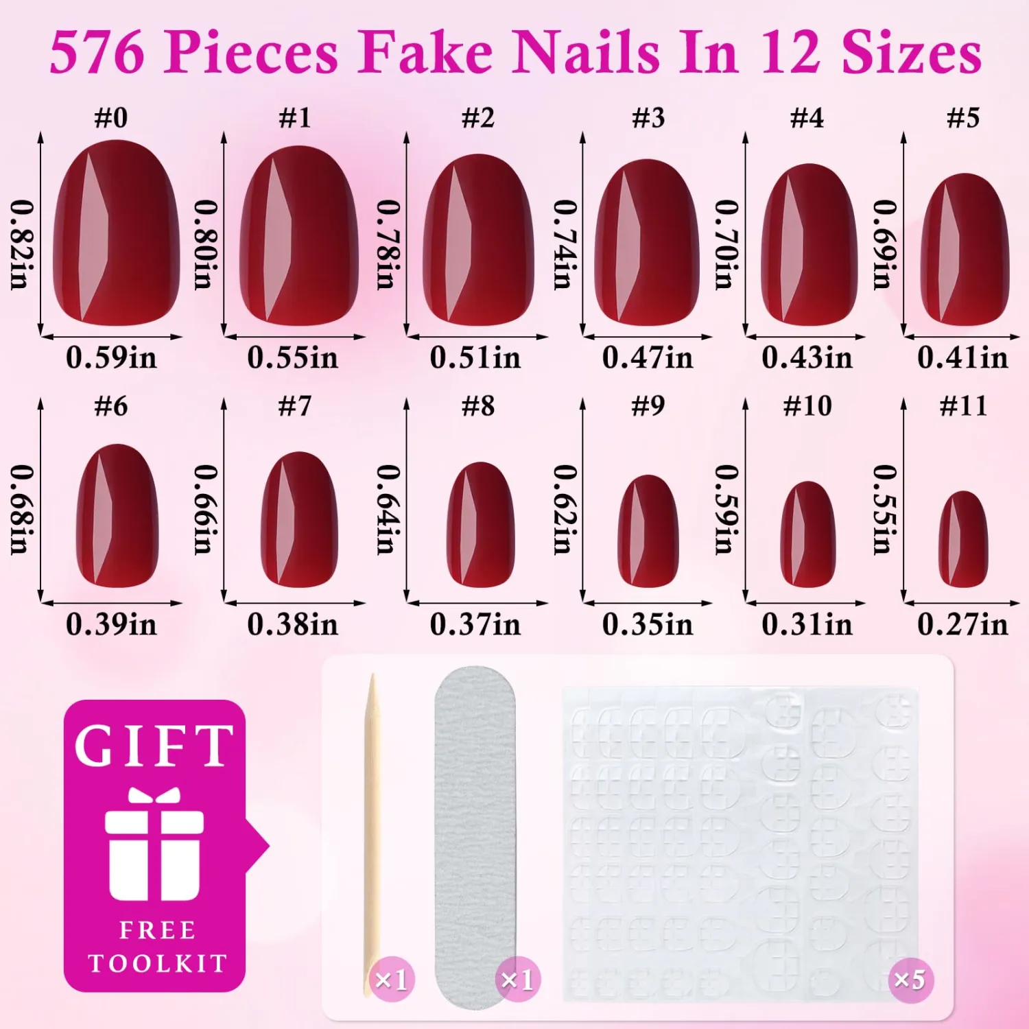 576pc Oval Press on Nails Short Fake Nails with Glue Tabs