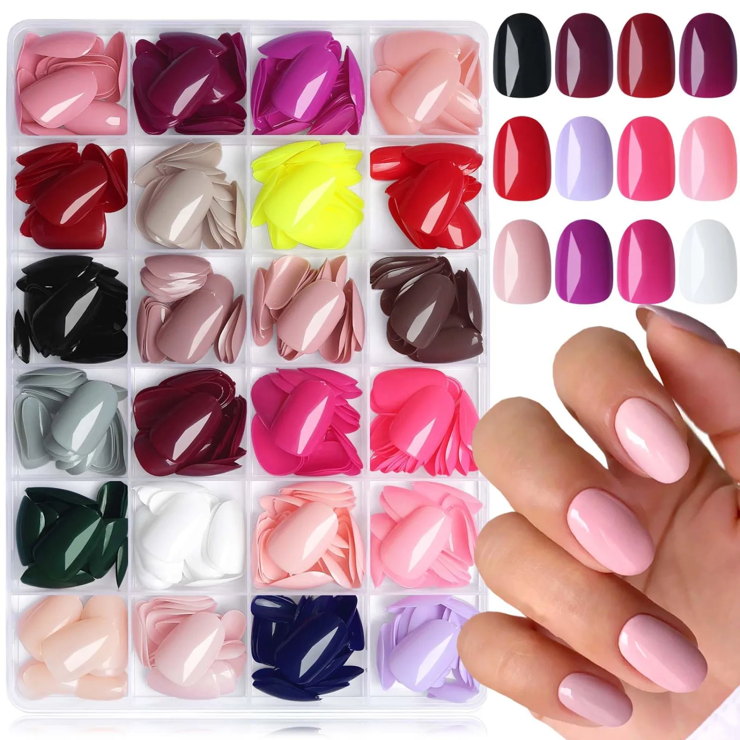 576pc Oval Press on Nails Short Fake Nails with Glue Tabs