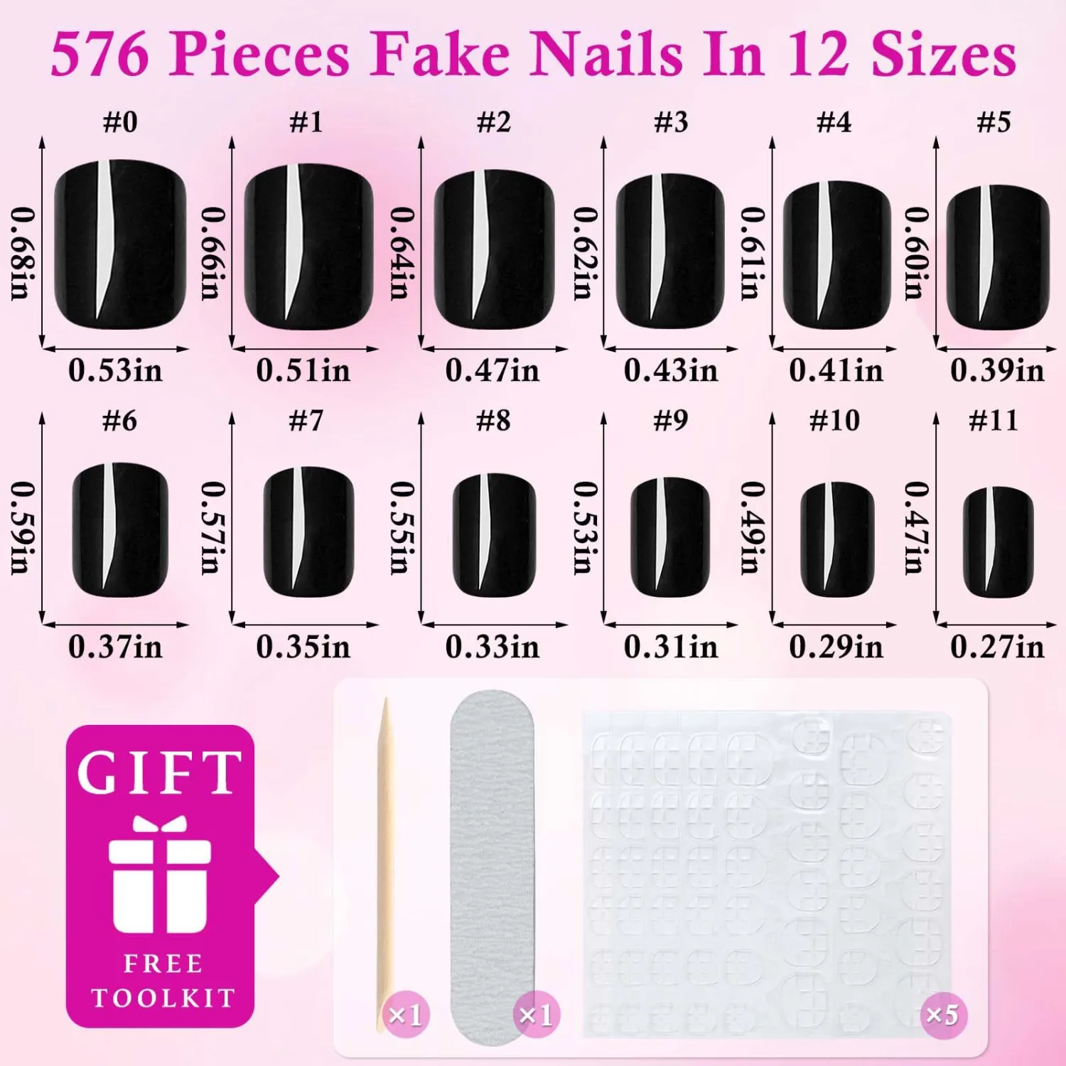 576pc Square Press on Nails Short Fake Nails Kit with Glue Tab