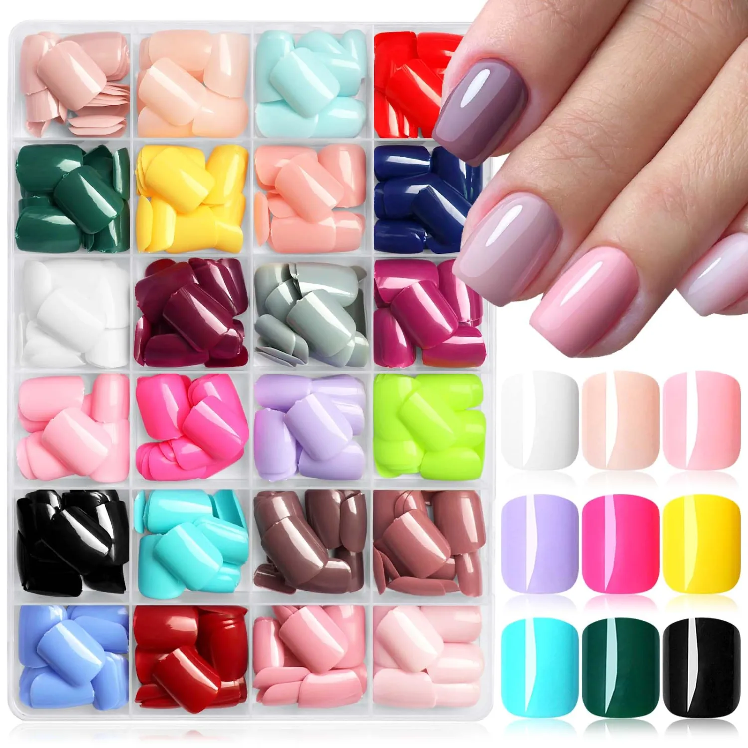 576pc Square Press on Nails Short Fake Nails Kit with Glue Tab