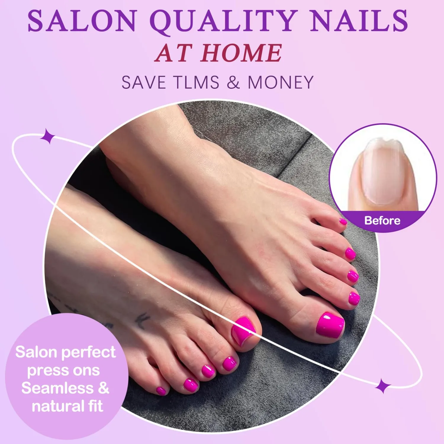 576pc Press on Toenails Women Toe Fake Nail with Adhesive Tab