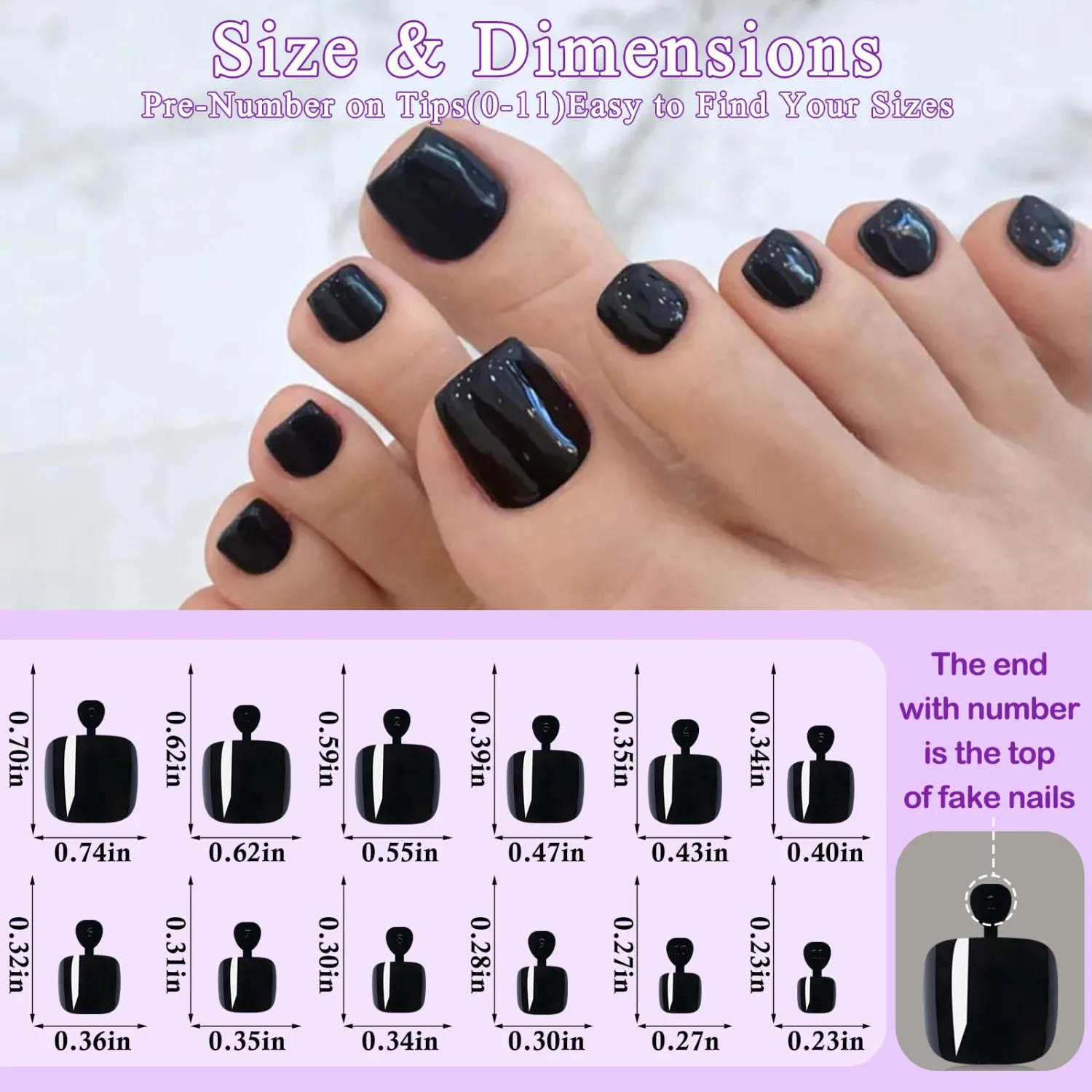 576pc Press on Toenails Women Toe Fake Nail with Adhesive Tab