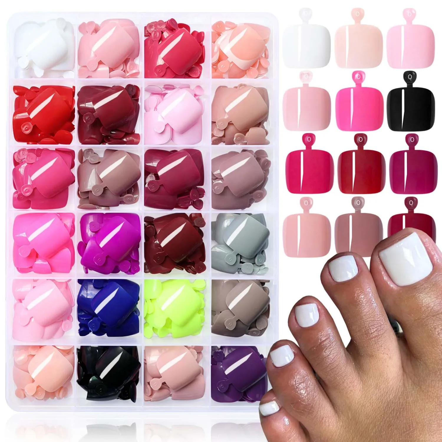 576pc Press on Toenails Women Toe Fake Nail with Adhesive Tab