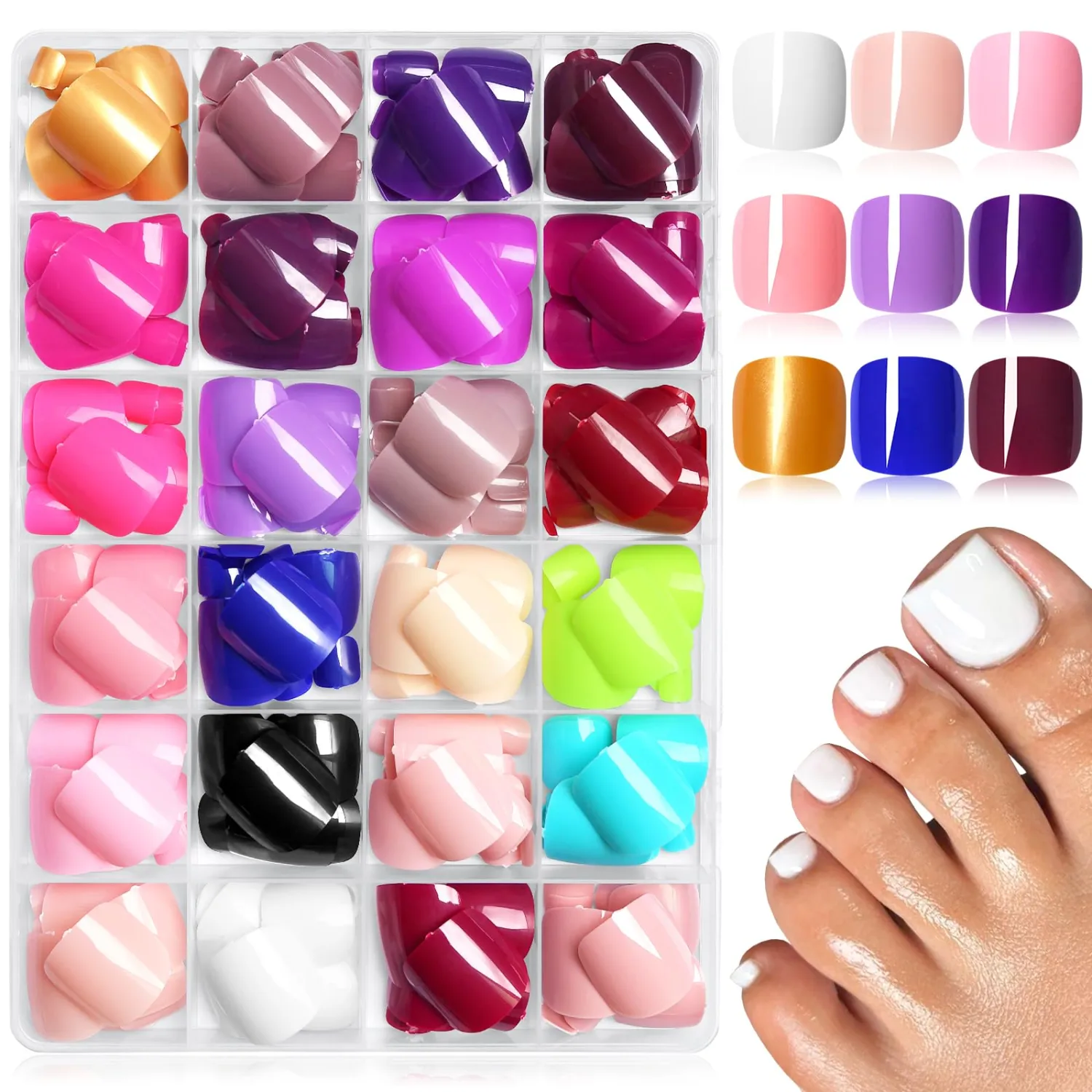 576pc Press on Toenails Women Toe Fake Nail with Glue Tabs