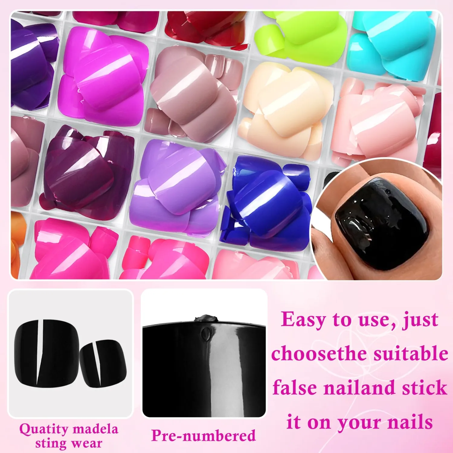 576pc Press on Toenails Women Toe Fake Nail with Glue Tabs