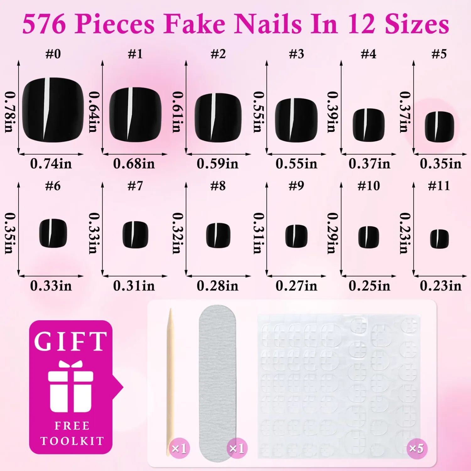 576pc Press on Toenails Women Toe Fake Nail with Glue Tabs