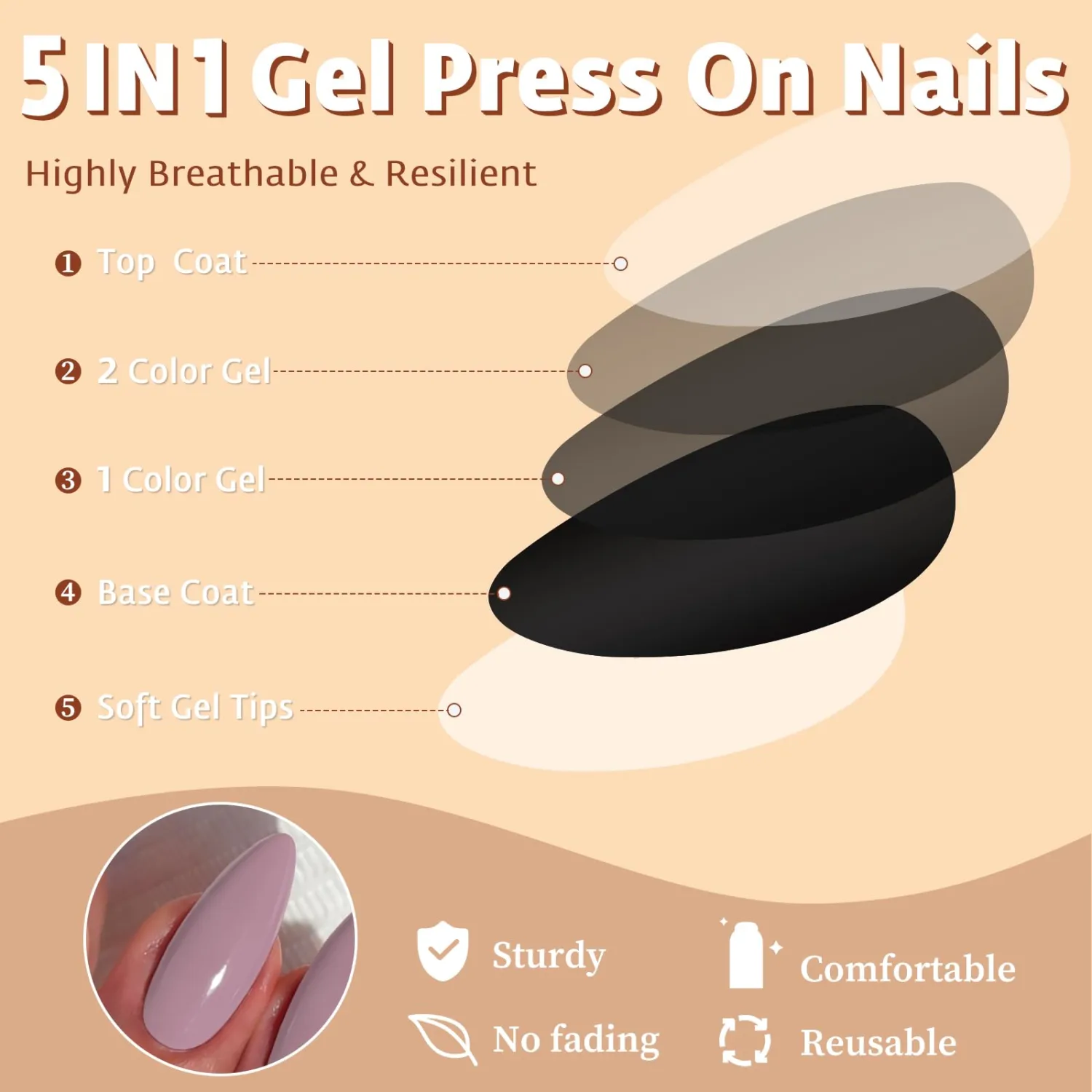 Medium Almond Press on Nails,Gray Nude Fake Nails,240pcs