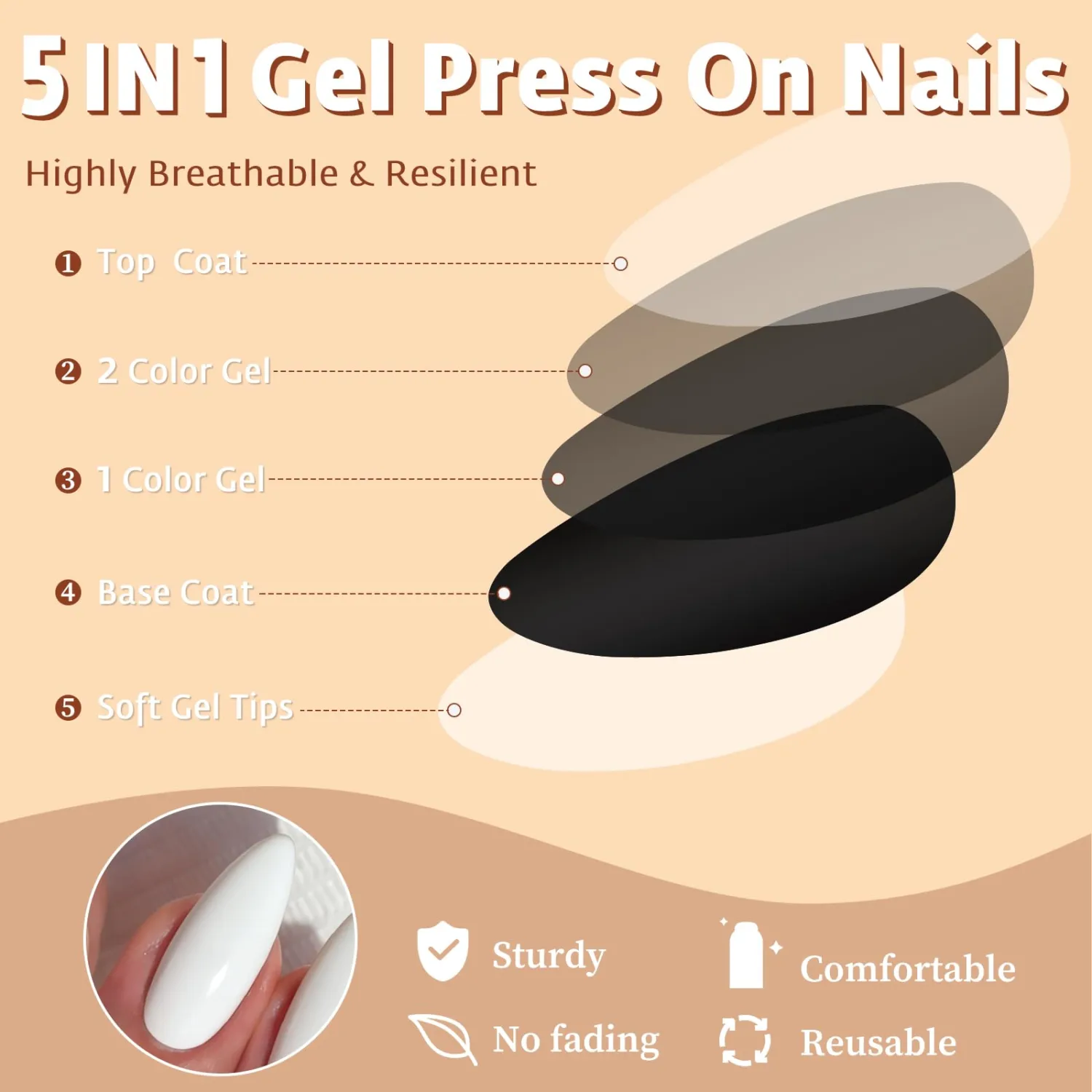 Medium Almond Press on Nails,White Fake Nails,240pcs