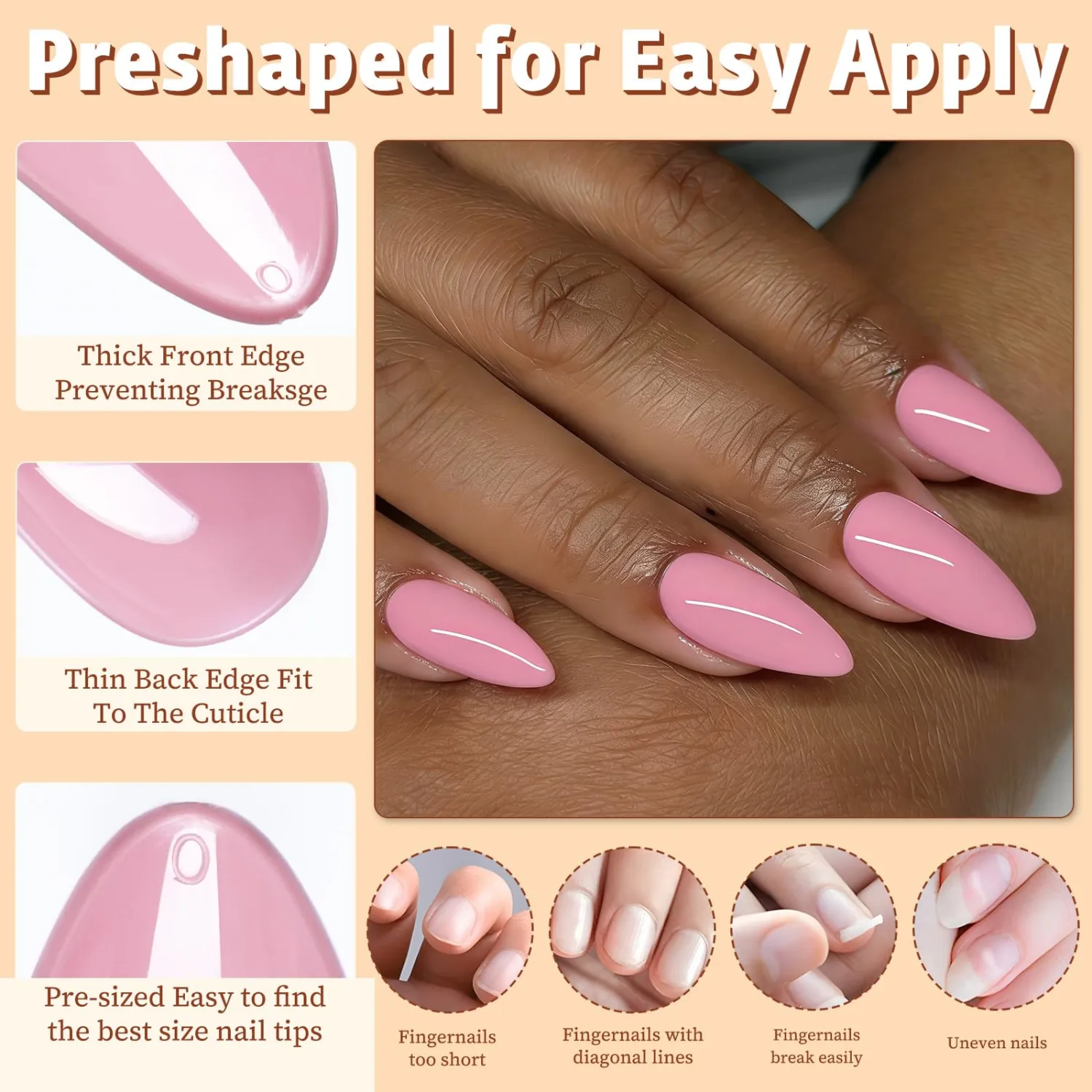 Medium Almond Press on Nails,Dark Pink Fake Nails,240pcs