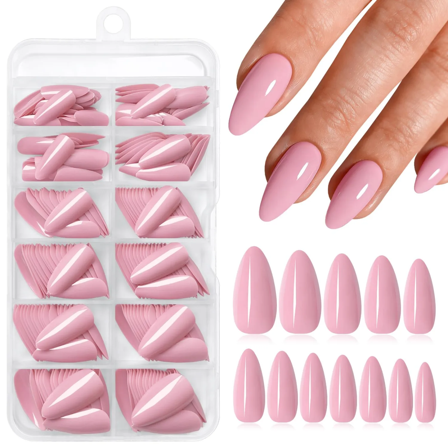 Medium Almond Press on Nails,Dark Pink Fake Nails,240pcs