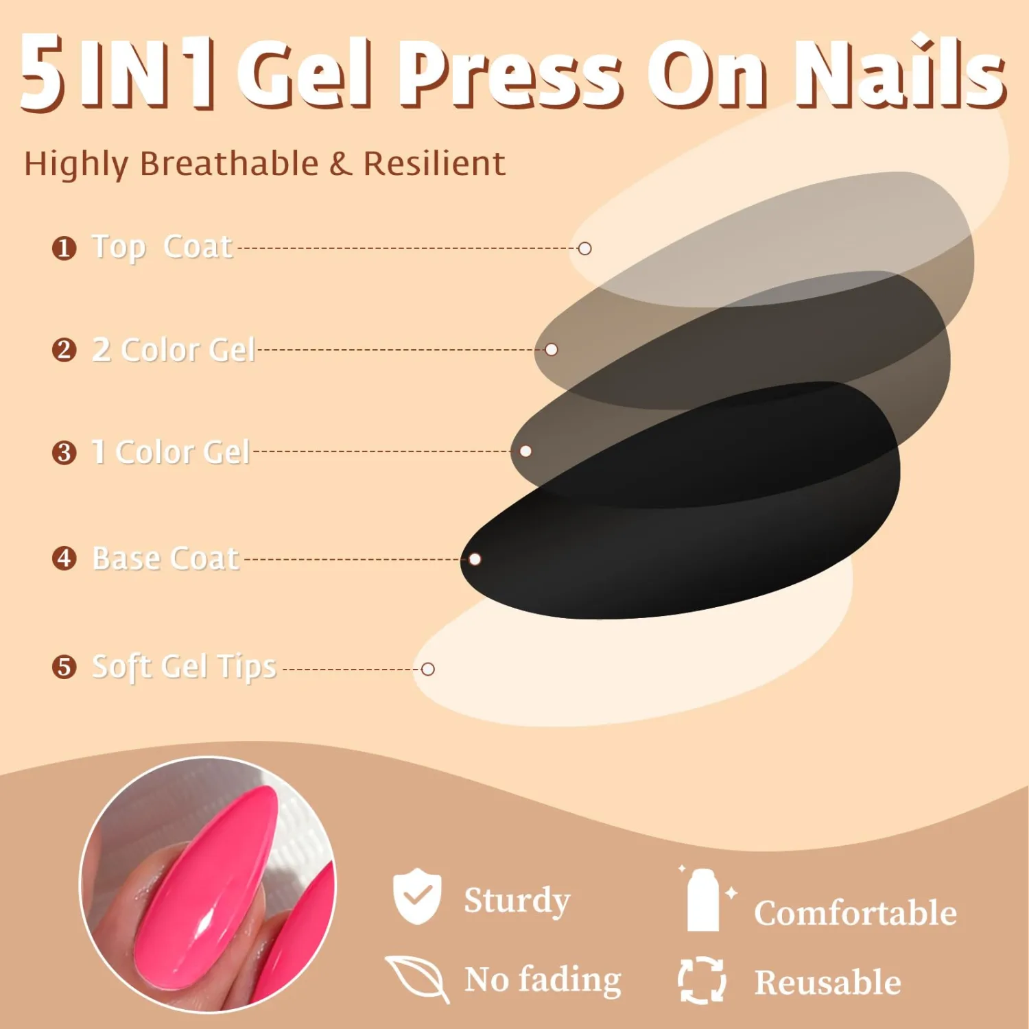 Medium Almond Press on Nails,Hot Pink Fake Nails,240pcs