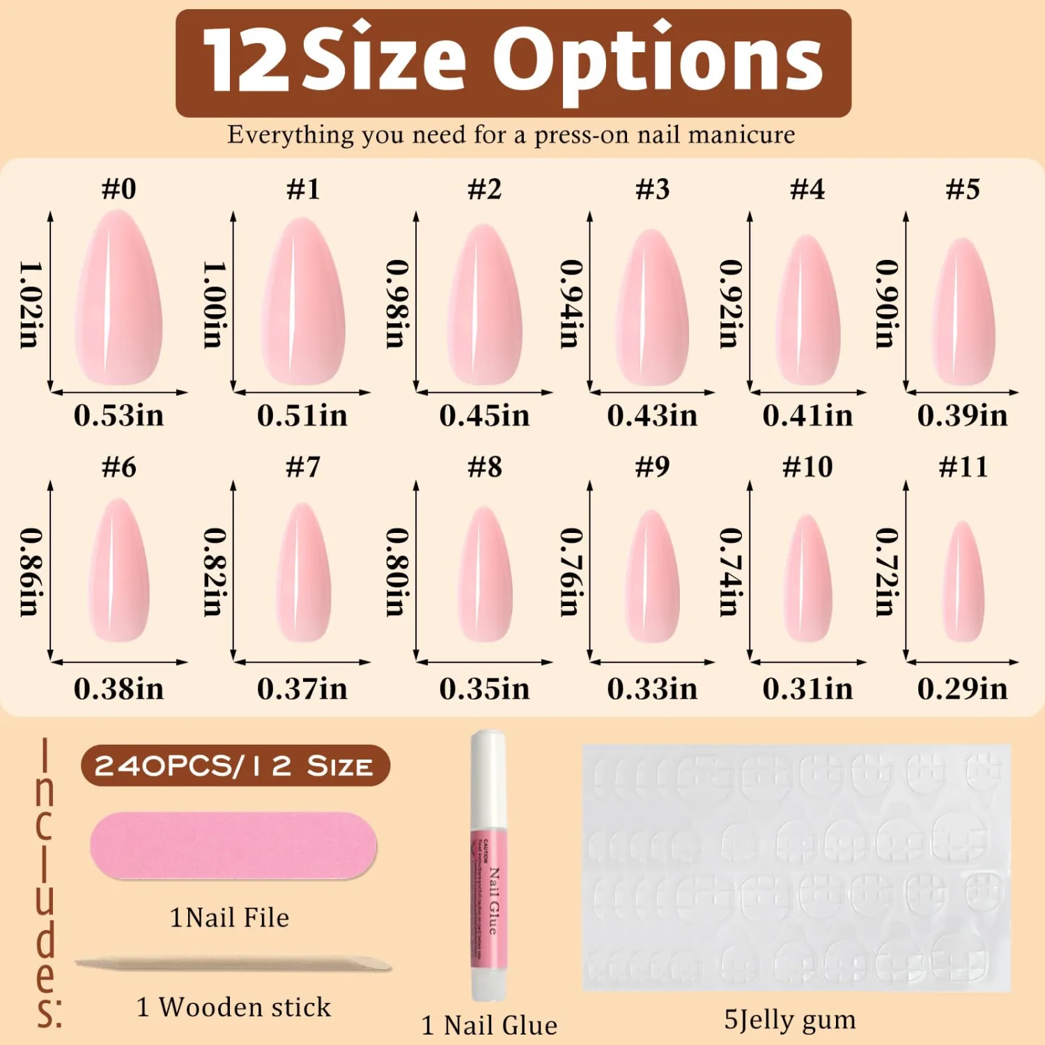 Medium Almond Press on Nails,Jelly Pink Fake Nails,240pcs