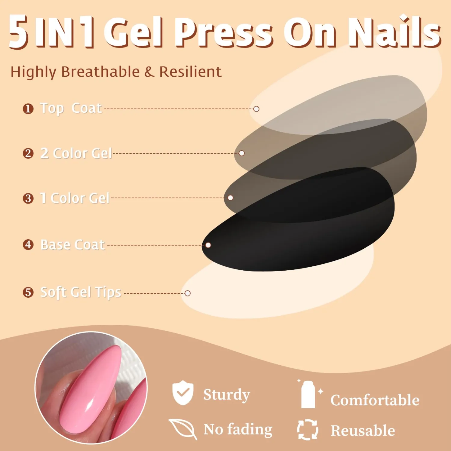 Medium Almond Press on Nails,Light Pink Fake Nails,240pcs
