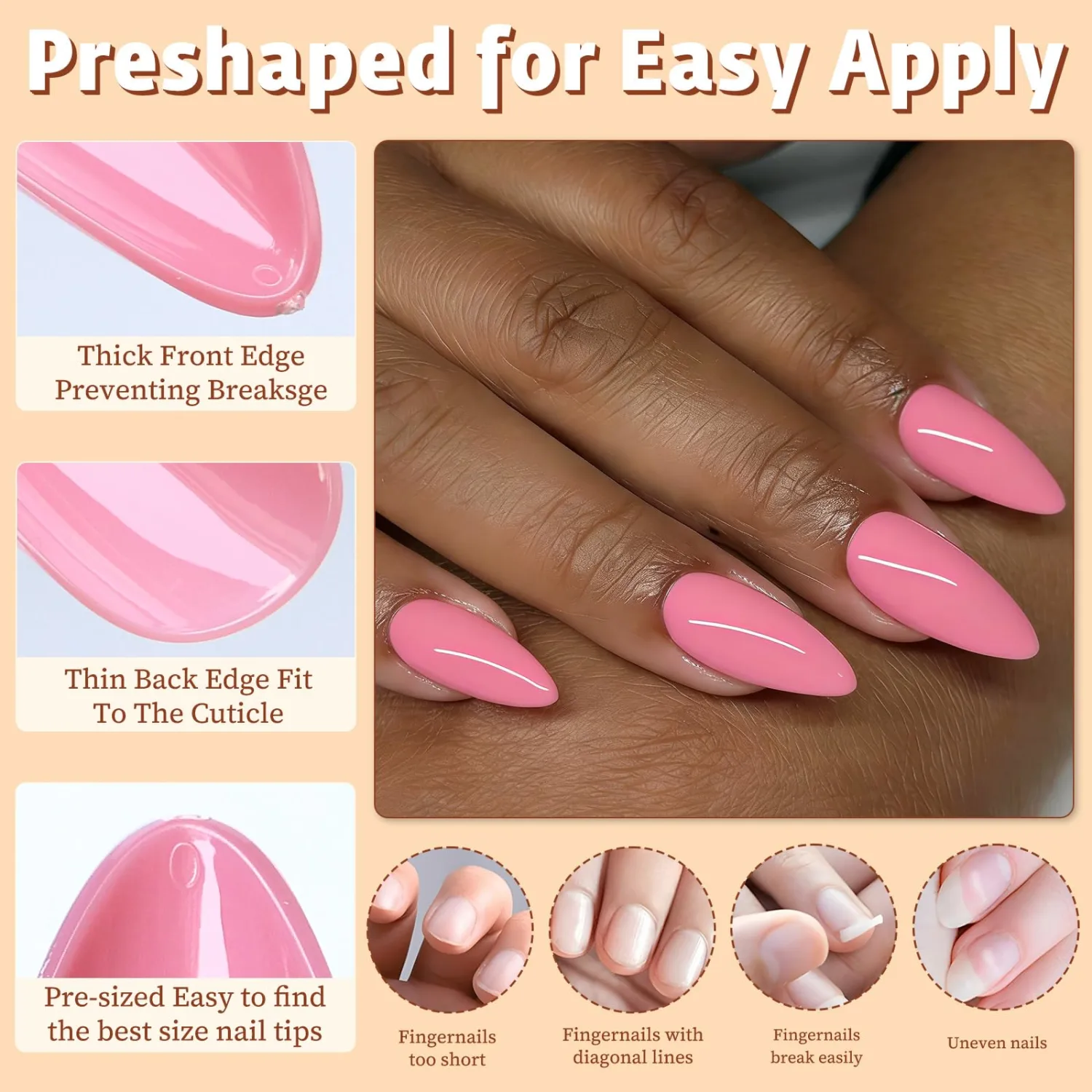 Medium Almond Press on Nails,Light Pink Fake Nails,240pcs