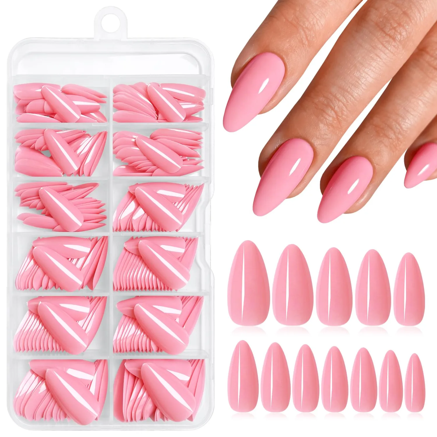 Medium Almond Press on Nails,Light Pink Fake Nails,240pcs