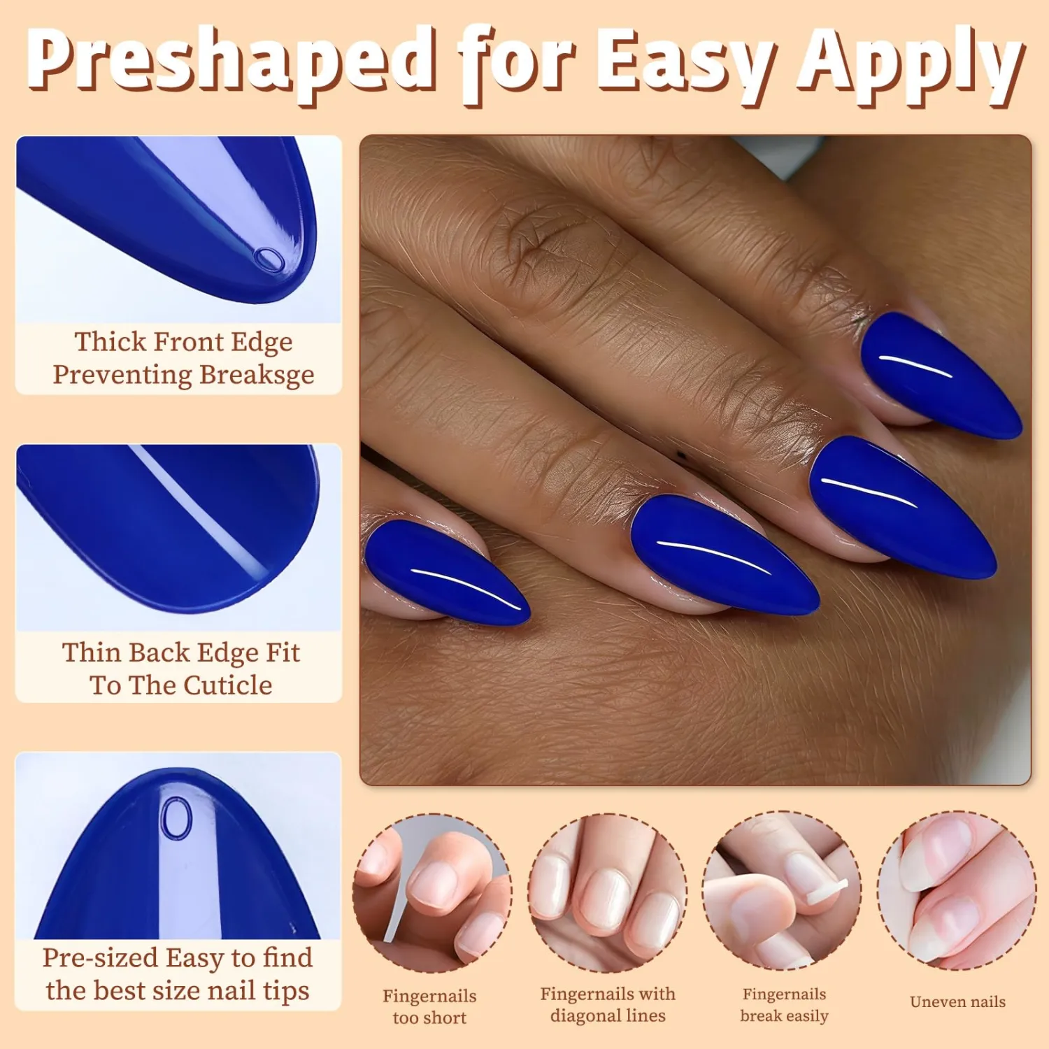 Medium Almond Press on Nails,Gray Nude Fake Nails,240pcs