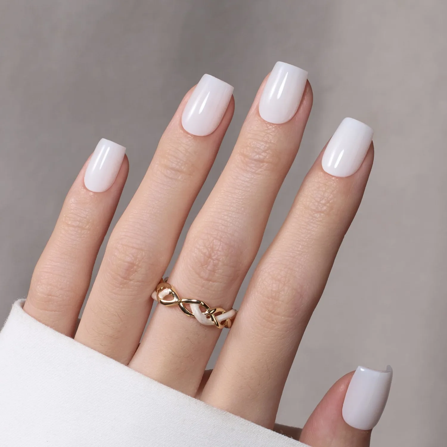 Beetles Short Square Press on Nails, Milky White Fake Nail Tips 150Pcs