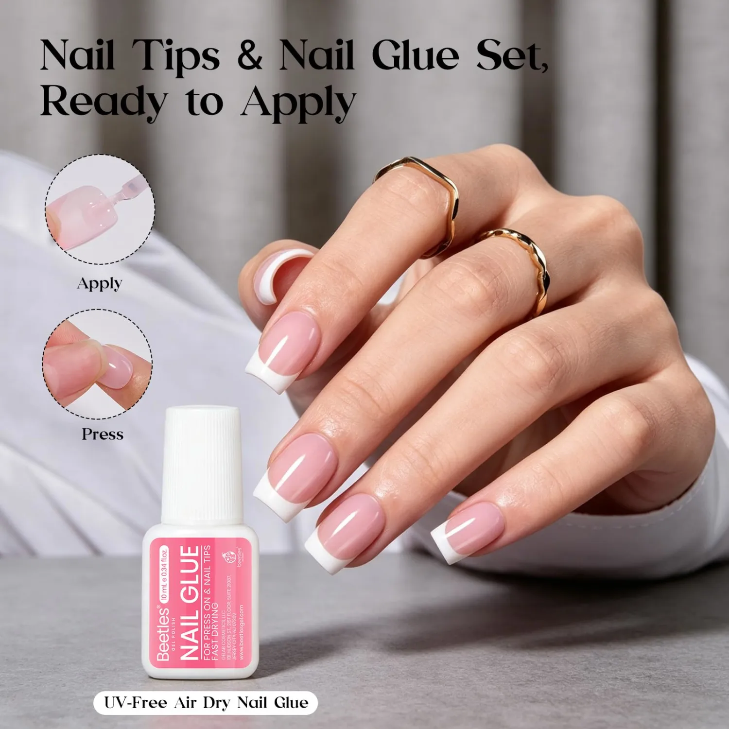 Beetles French Tip Press On Nails with Nail Glue, 150 Pcs Short Square