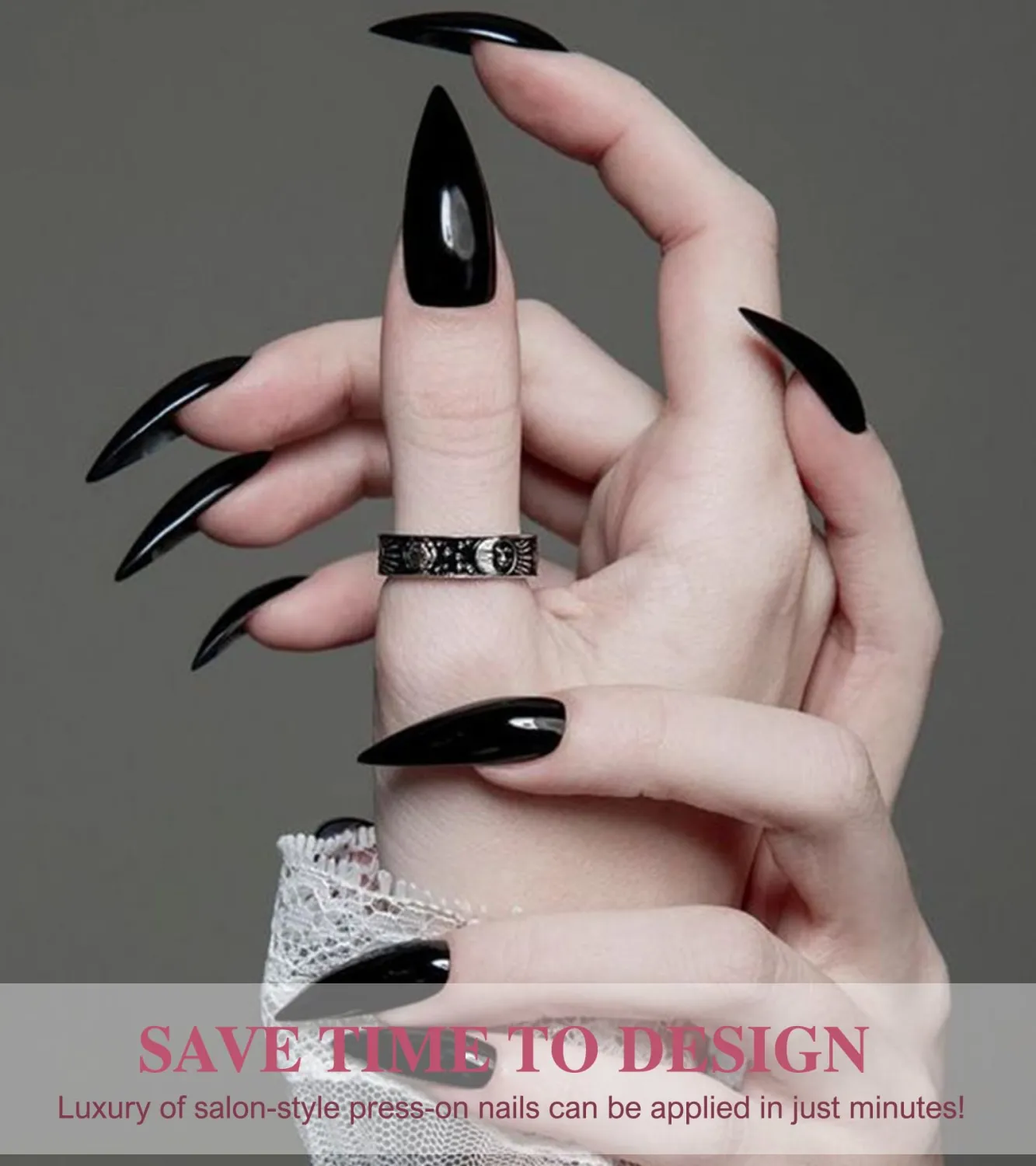 Jelly Stiletto Press On Nails - 24PCS Glue On Nails in 12 Sizes, Glossy Long, Glue Sticker