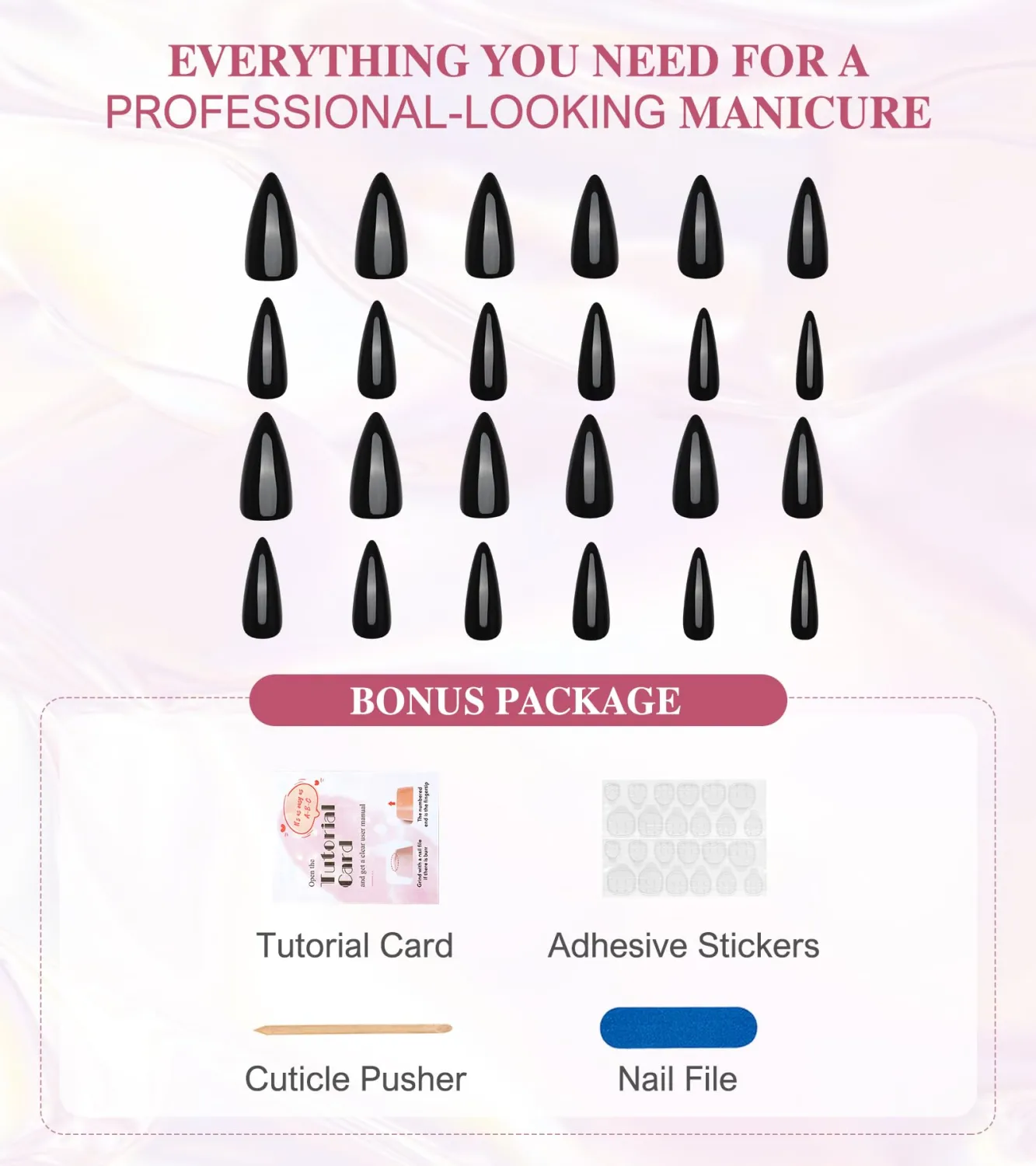 Jelly Stiletto Press On Nails - 24PCS Glue On Nails in 12 Sizes, Glossy Long, Glue Sticker