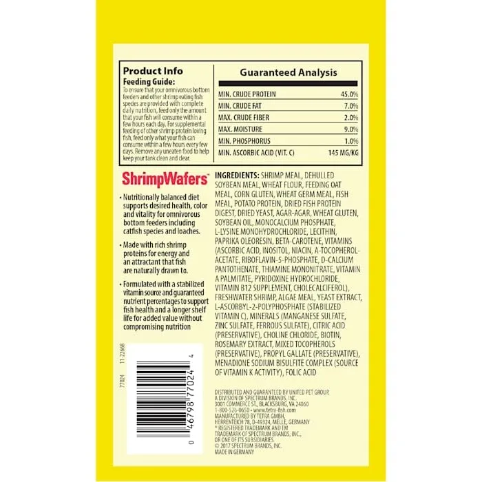 Tetra ShrimpWafers Fish Food For Catfish & Loaches, 3 oz