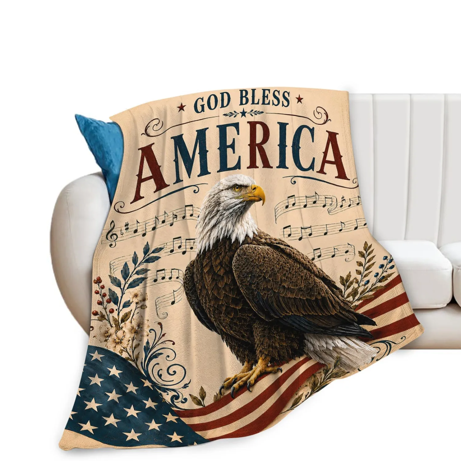 Bald Eagle American Flag Blanket Patriotic USA Throw Gifts 50"x40"